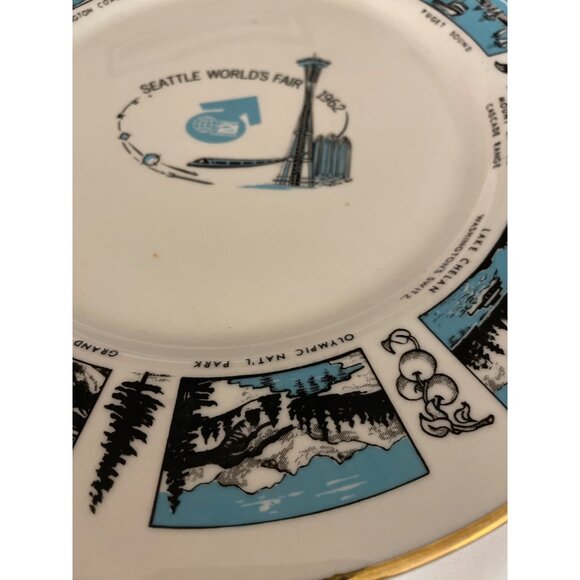 Vintage Seattle Worlds Fair 1962 Souvenir Plate Blue White Space Needle - Picture 5 of 12